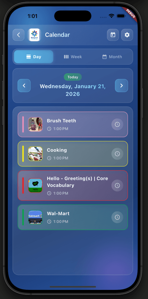 Calendar day view showing scheduled tasks